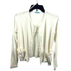 J. McLaughlin Frayed Cardigan Sweater XS Cream Knit Long Sleeves Classic Office